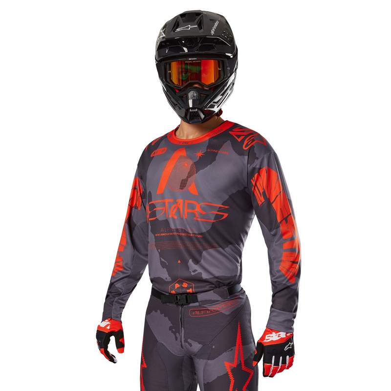 Alpinestars Racer Hollow harmaa camo-fluo oranssi motocross trikoo