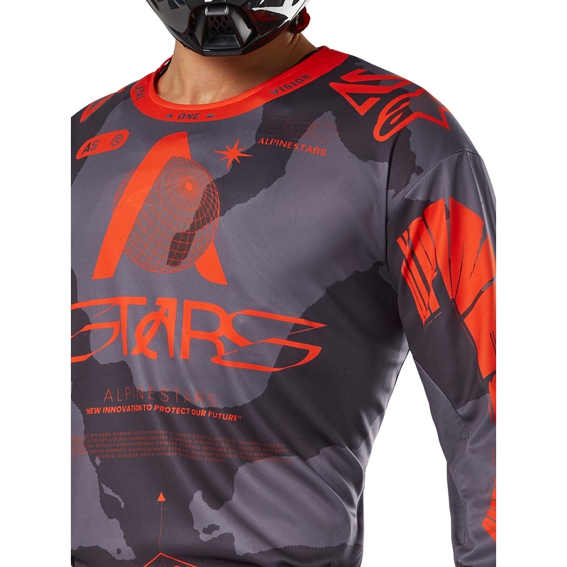 Alpinestars Racer Hollow harmaa camo-fluo oranssi motocross trikoo