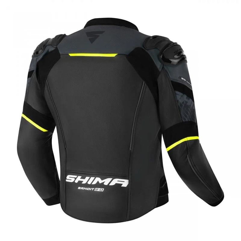 Shima Bandit 2.0 musta-valkoinen-fluo-keltainen nahkainen moottoripyörätakki