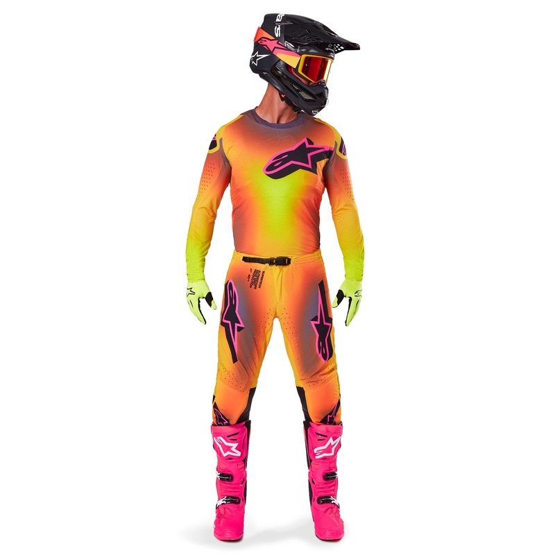 Motokrosové kalhoty Alpinestars Supertech Lipan žluto-růžové