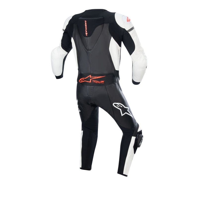 Alpinestars GP Force Lurv valkoinen-musta-fluo-punainen nahkainen kaksiosainen haalari.