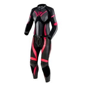 Rebelhorn Rebel Naisten nahkainen moottoripyöräilyhaalari kiiltävä musta ja vaaleanpunainen