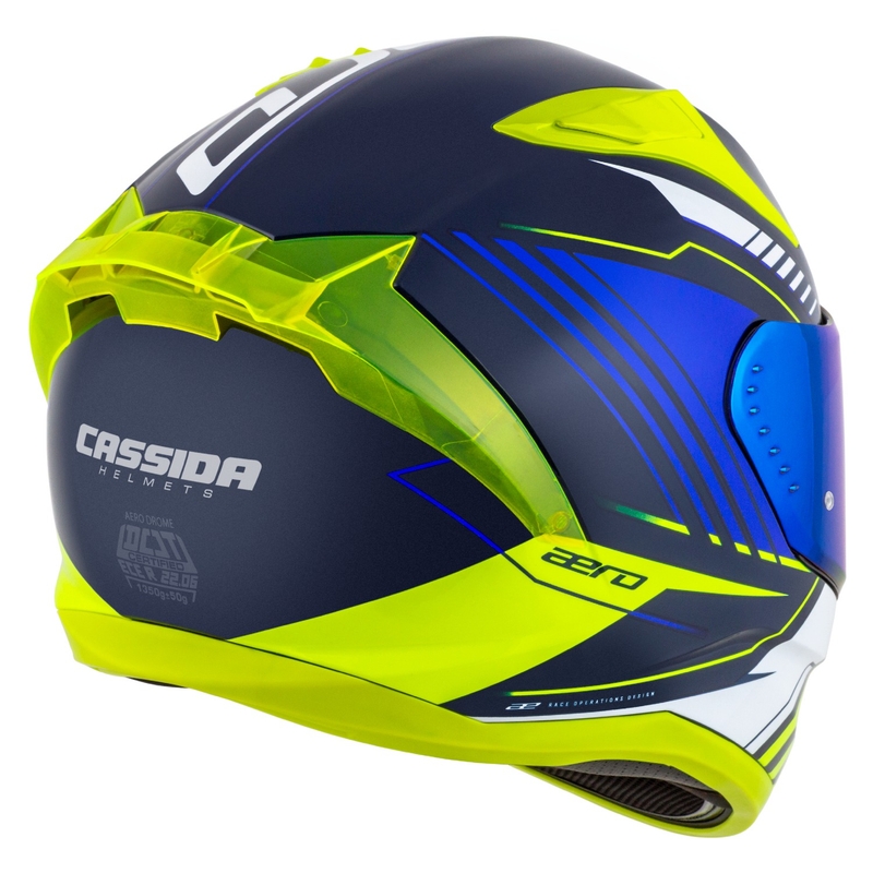 Cassida Aero Drome sini-fluo-kelta-vaaleansininen-valkoinen integroitu moottoripyöräilykypärä