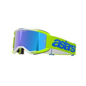 Alpinestars Vision 5 Blaze fluo-kelta-siniset motocross-lasit, joissa on peilattu sininen plexi