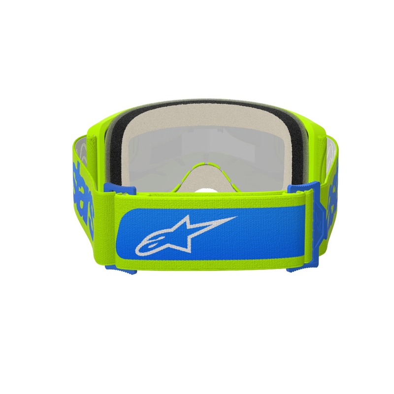 Alpinestars Vision 5 Blaze fluo-kelta-siniset motocross-lasit, joissa on peilattu sininen plexi
