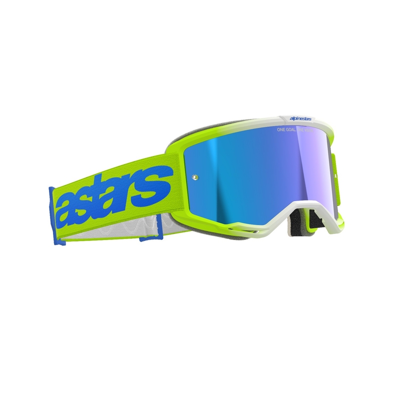 Alpinestars Vision 5 Blaze fluo-kelta-siniset motocross-lasit, joissa on peilattu sininen plexi