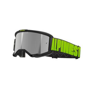 Alpinestars Vision 5 Hollow harmaa-fluokankeltaiset motocrosslasit hopeisella peiliplexillä varustettuna.