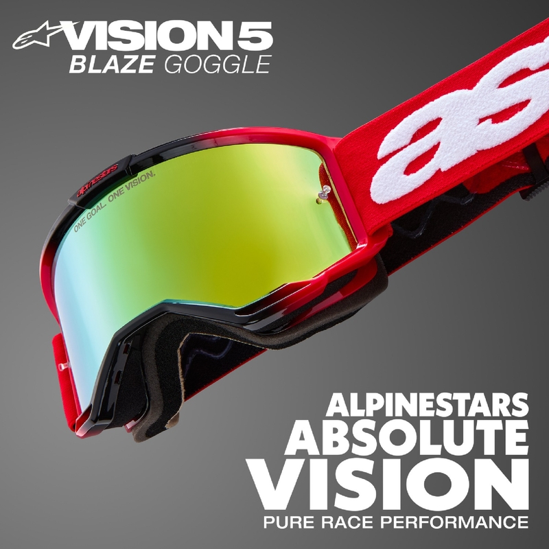 Alpinestars Vision 5 Hollow harmaa-fluokankeltaiset motocrosslasit hopeisella peiliplexillä varustettuna.