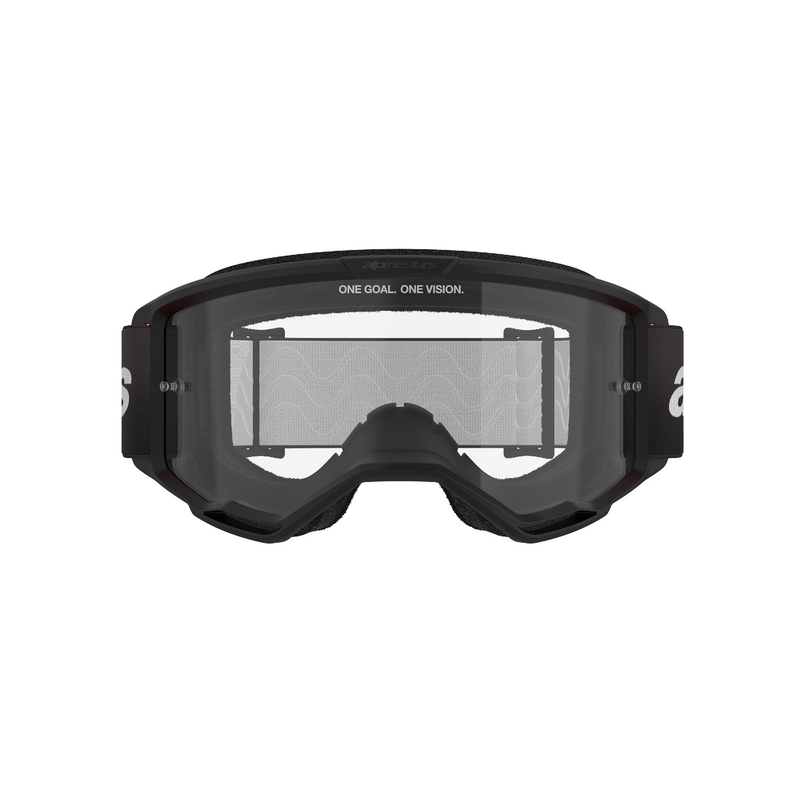 Alpinestars Vision 3 Wordmark motocrosslasit mustat kirkkaalla pleksillä.