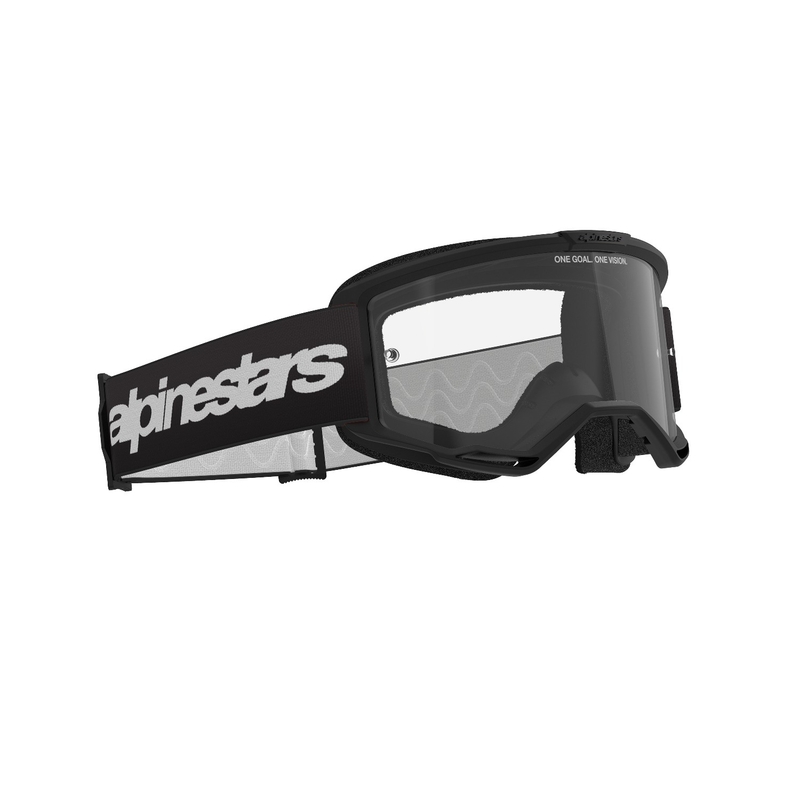 Alpinestars Vision 3 Wordmark motocrosslasit mustat kirkkaalla pleksillä.