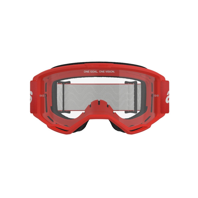 Alpinestars Vision 3 Wordmark punaiset motocross-lasit kirkkaalla pleksillä.