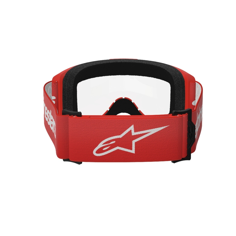 Alpinestars Vision 3 Wordmark punaiset motocross-lasit kirkkaalla pleksillä.