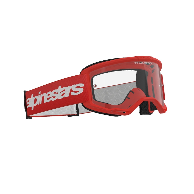 Alpinestars Vision 3 Wordmark punaiset motocross-lasit kirkkaalla pleksillä.