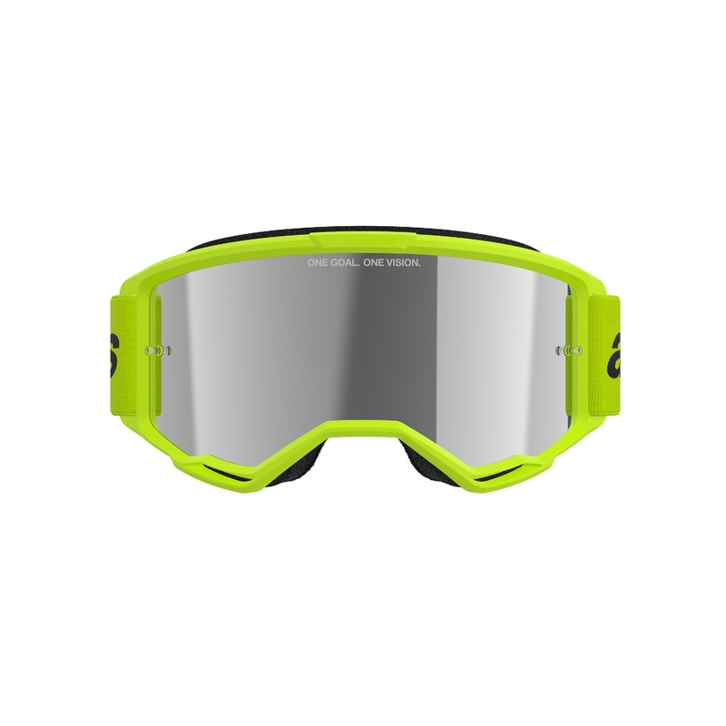 Alpinestars Vision 3 Wordmark fluo-keltaiset motocrosslasit hopeisella radial-linssillä varustettuna
