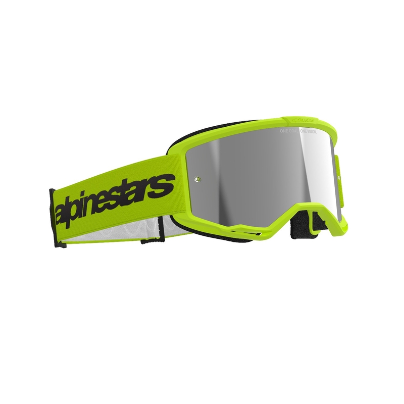 Alpinestars Vision 3 Wordmark fluo-keltaiset motocrosslasit hopeisella radial-linssillä varustettuna