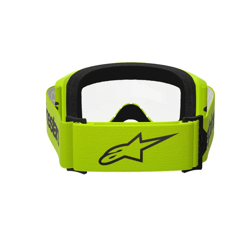 Alpinestars Vision 3 Wordmark fluo-keltaiset motocross-lasit kirkkaalla pleksillä.