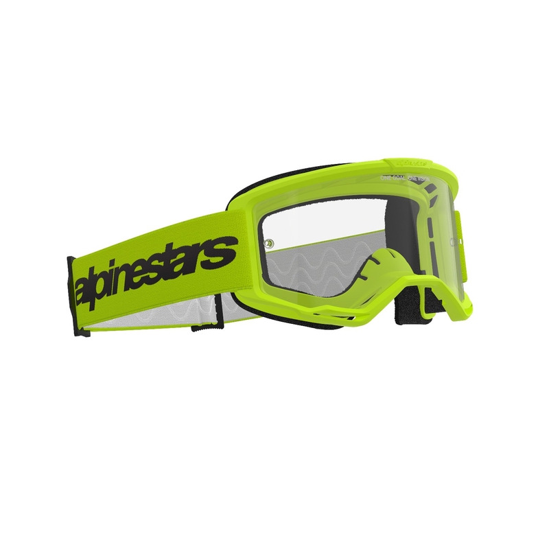 Alpinestars Vision 3 Wordmark fluo-keltaiset motocross-lasit kirkkaalla pleksillä.
