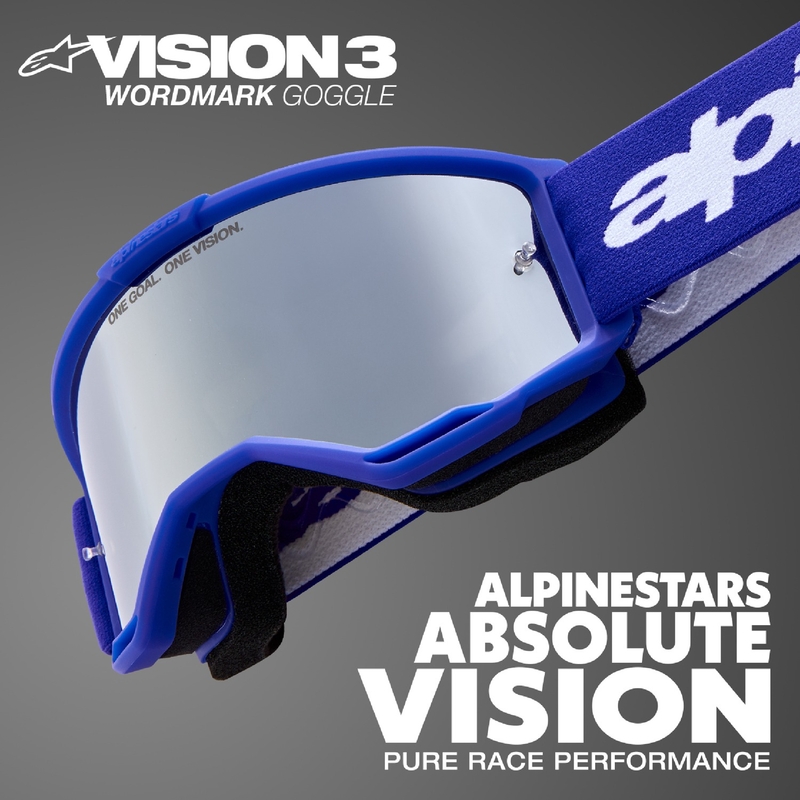Alpinestars Vision 3 Wordmark motocrosslasit sininen, hopea peililinssi