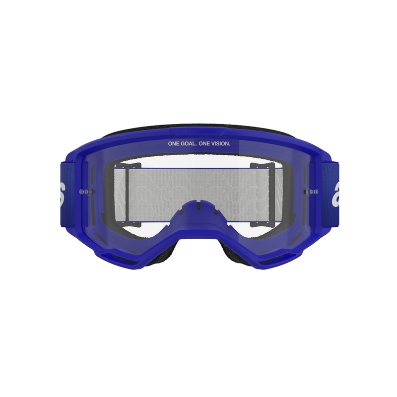 Alpinestars Vision 3 Wordmark motocross lasit sininen kirkkaalla pleksillä varustettuna.