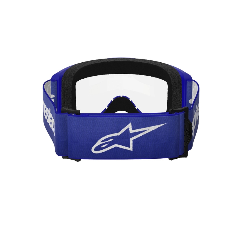 Alpinestars Vision 3 Wordmark motocross lasit sininen kirkkaalla pleksillä varustettuna.