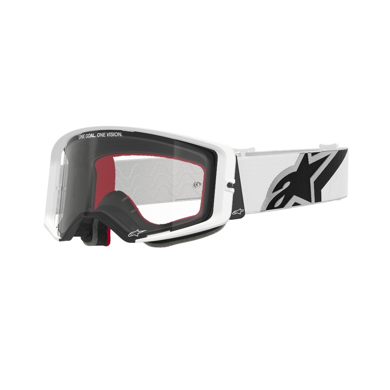 Alpinestars Supertech Corp valkoiset motocrosslasit kirkkaalla linssillä
