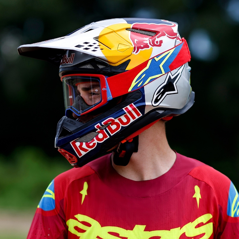 Alpinestars Supertech Corp valkoiset motocrosslasit kirkkaalla linssillä