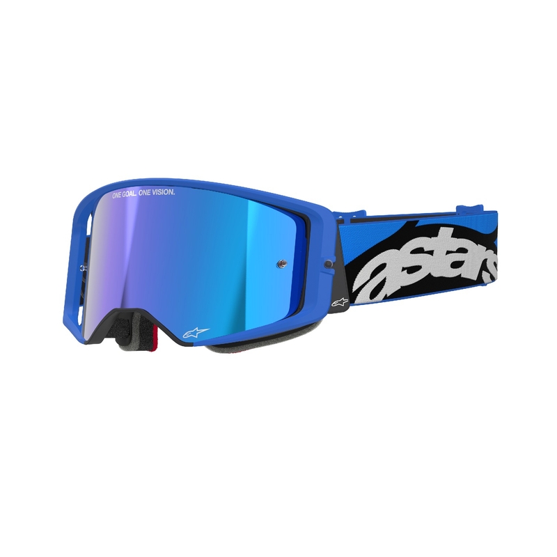 Alpinestars Supertech Stream siniset motocrosslasit, joissa on sininen peililinssi