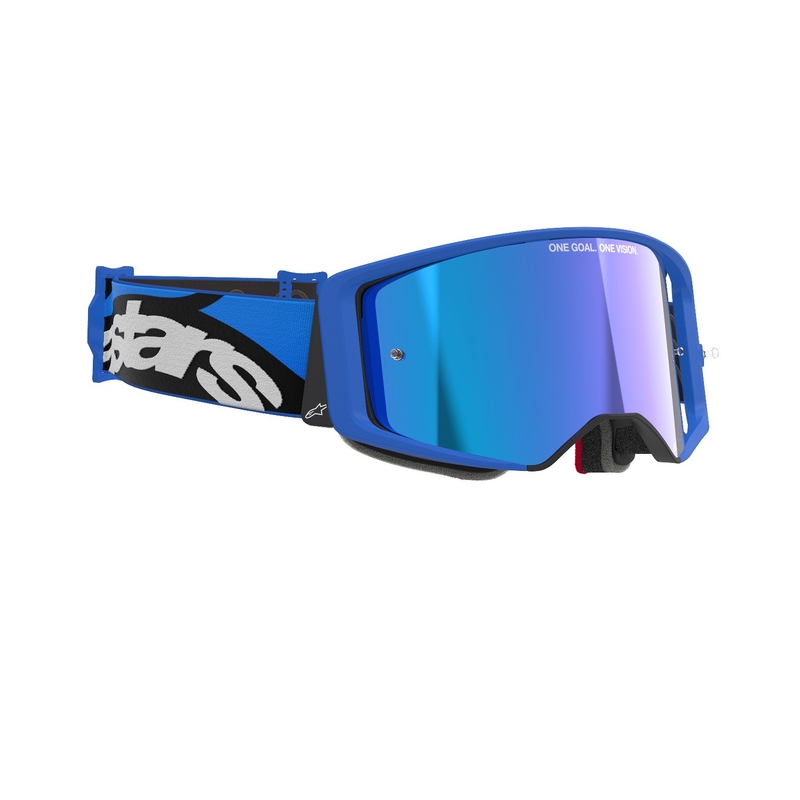Alpinestars Supertech Stream siniset motocrosslasit, joissa on sininen peililinssi