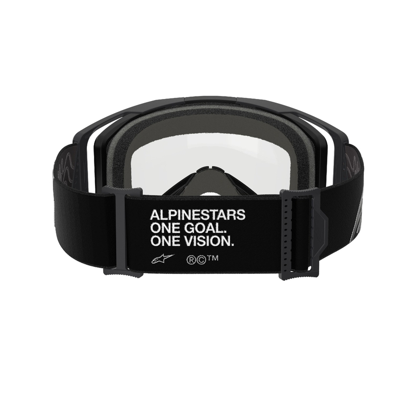 Alpinestars Vision 8 Corp motocrosslasit mustat kaksinkertaisella huurtumattomalla kirkkaalla linssillä varustettuna.