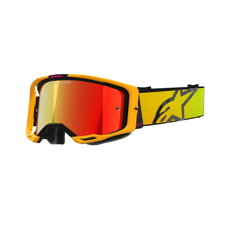 Alpinestars Vision 8 Corp motocrosslasit kelta-vaaleanpunaiset, peilattu punainen linssi