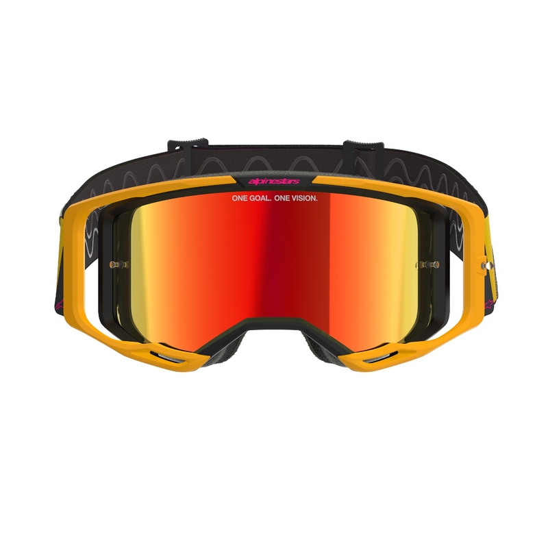 Alpinestars Vision 8 Corp motocrosslasit kelta-vaaleanpunaiset, peilattu punainen linssi