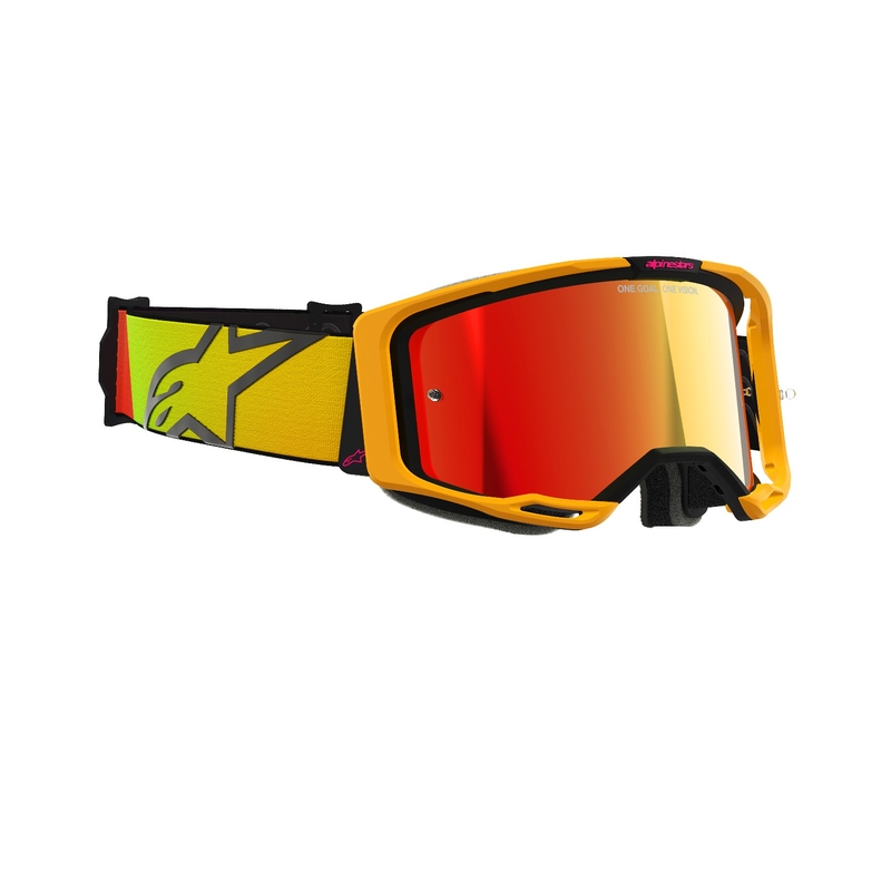 Alpinestars Vision 8 Corp motocrosslasit kelta-vaaleanpunaiset, peilattu punainen linssi