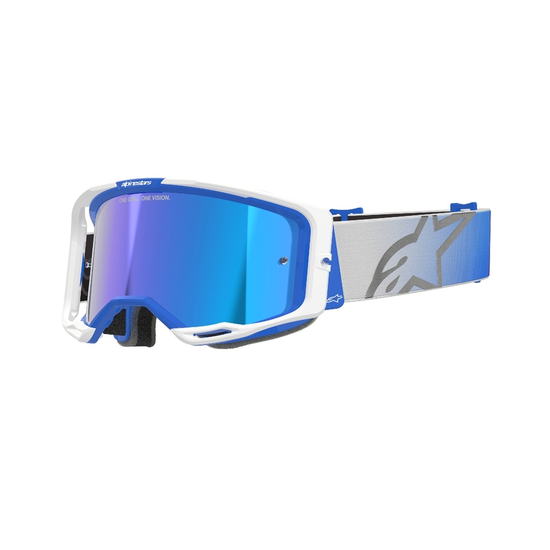 Alpinestars Vision 8 Corp motocrosslasit sinivalkoiset, peilattu sininen linssi