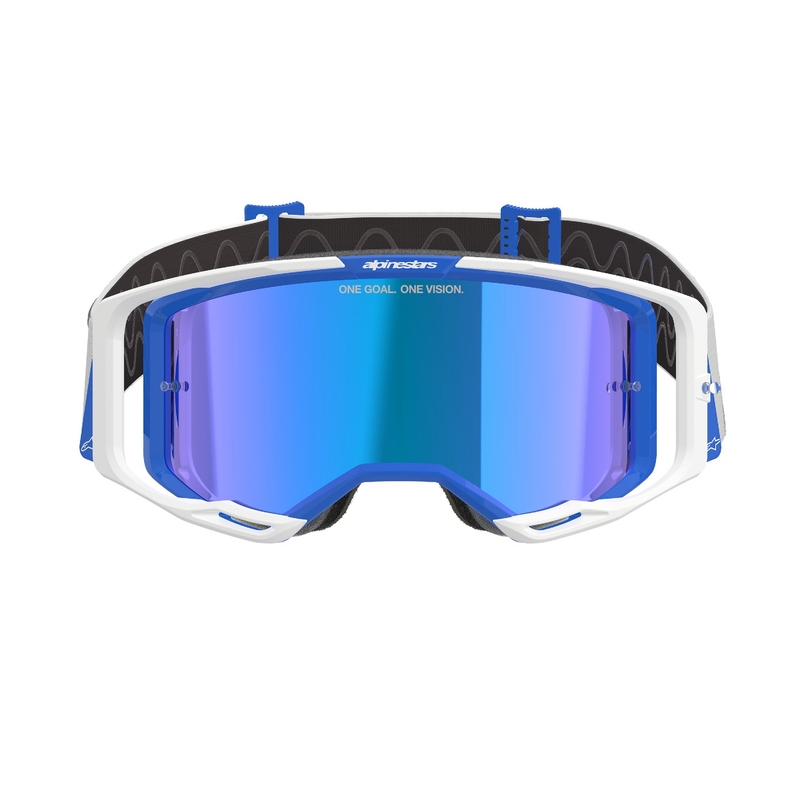 Alpinestars Vision 8 Corp motocrosslasit sinivalkoiset, peilattu sininen linssi