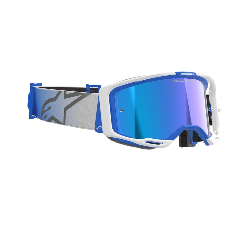 Alpinestars Vision 8 Corp motocrosslasit sinivalkoiset, peilattu sininen linssi
