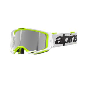 Alpinestars Vision 8 Wordmark motocrosslasit valko-fluokinkeltaiset, peilattu hopea linssi