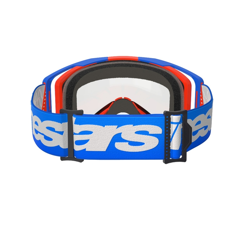 Alpinestars Vision 8 Wordmark motocrosslasit sini-oranssi, jossa on kaksinkertainen huurtumaton kirkas linssi.