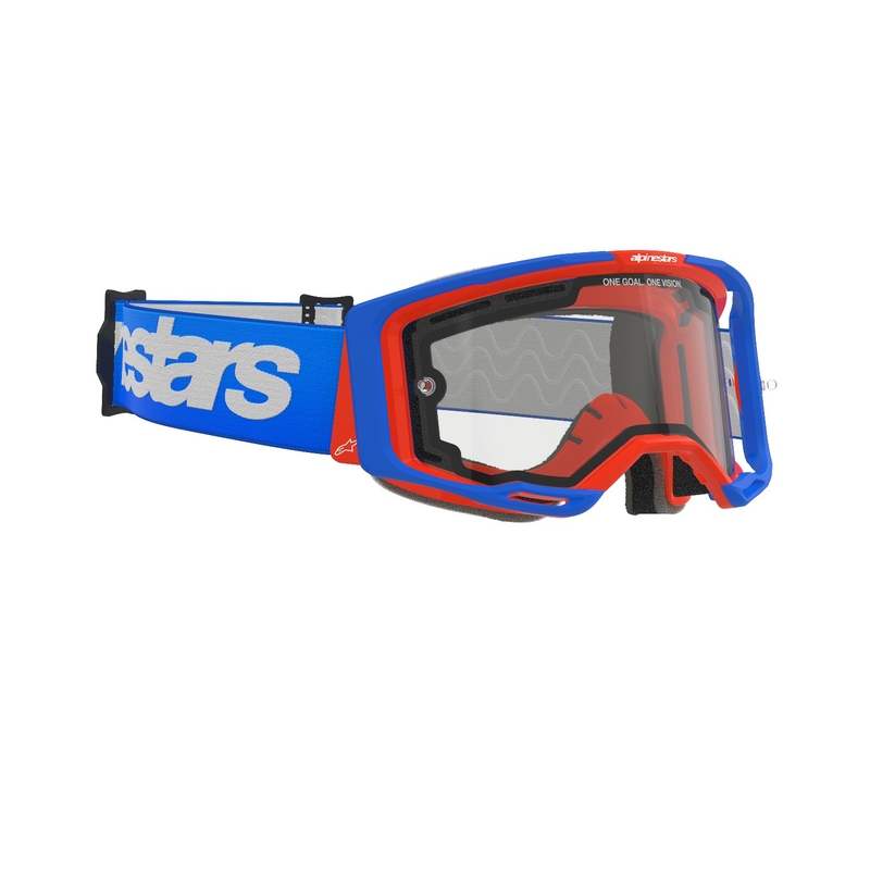 Alpinestars Vision 8 Wordmark motocrosslasit sini-oranssi, jossa on kaksinkertainen huurtumaton kirkas linssi.