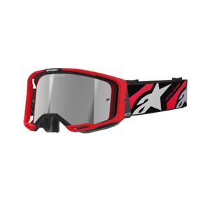 Alpinestars Vision 8 Luar punaiset ja mustat motocross-lasit, joissa on hopea peililinssi