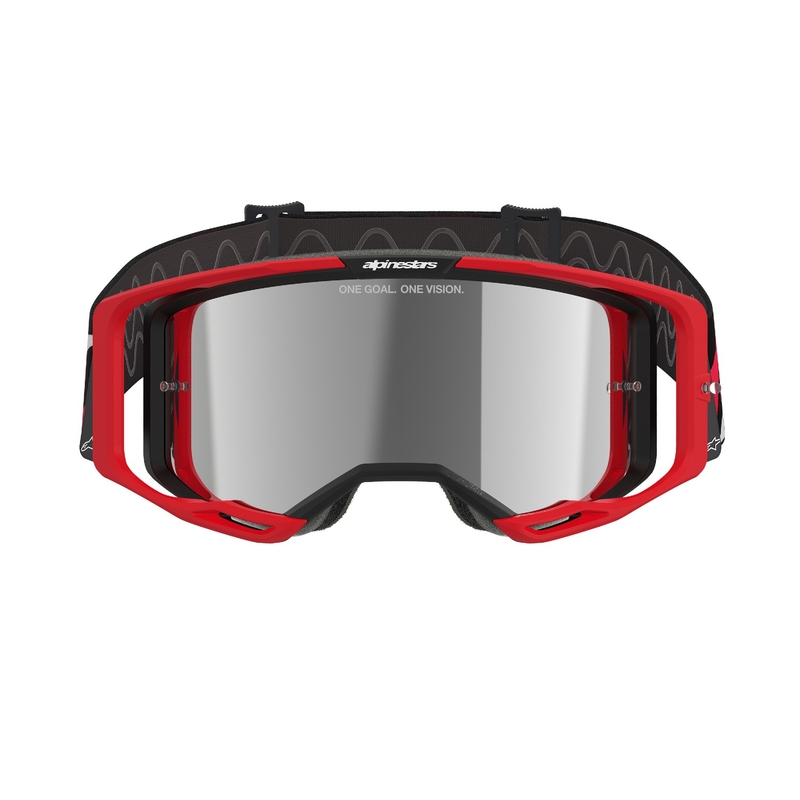 Alpinestars Vision 8 Luar punaiset ja mustat motocross-lasit, joissa on hopea peililinssi