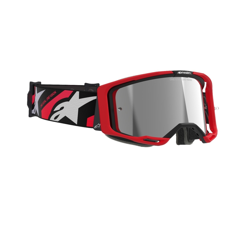 Alpinestars Vision 8 Luar punaiset ja mustat motocross-lasit, joissa on hopea peililinssi