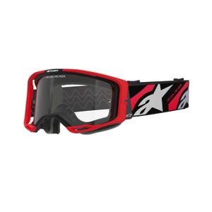 Alpinestars Vision 8 Luar punaiset ja mustat motocrosslasit kirkkaalla linssillä varustettuna
