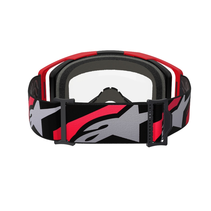 Alpinestars Vision 8 Luar punaiset ja mustat motocrosslasit kirkkaalla linssillä varustettuna