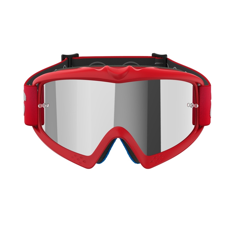 Alpinestars Vision Youth Blaze punainen lasten motocrosslasit hopeisella peililinssillä varustettuna.