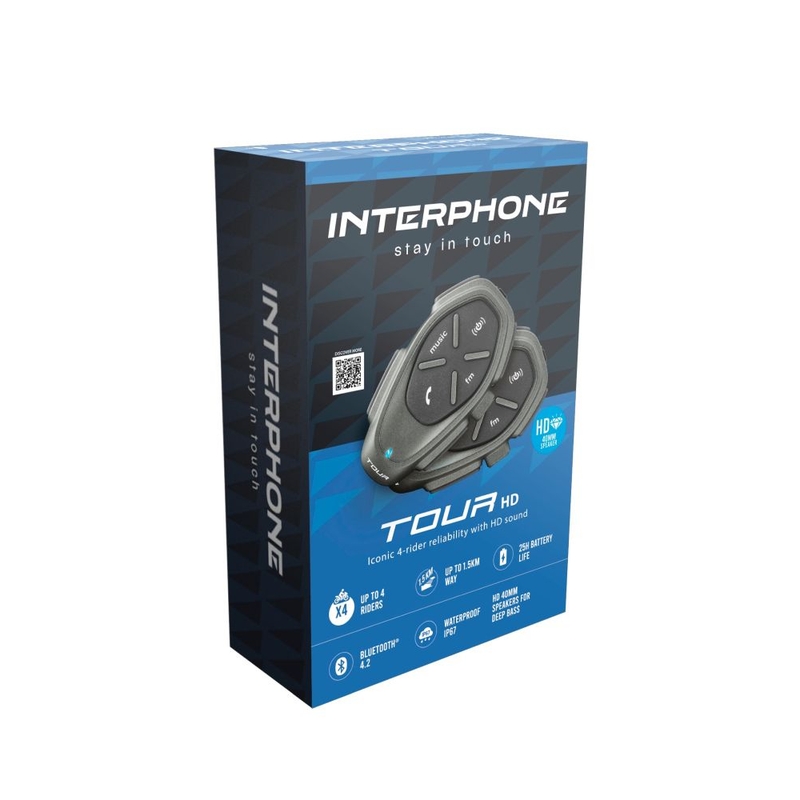 Bluetooth-sisäpuhelin Interphone CellularLine TOUR HD kaksoispakkaus 2 kpl