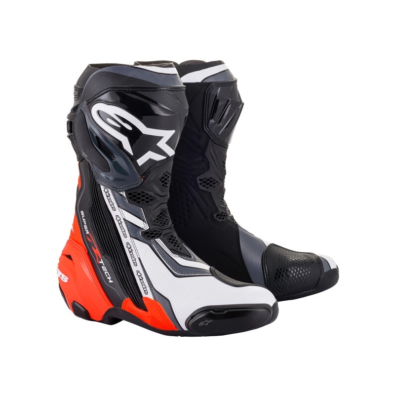 Alpinestars Supertech R musta-fluo-punainen-valko-harmaa moottoripyöräsaappaat