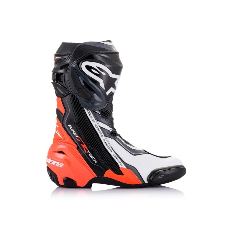 Alpinestars Supertech R musta-fluo-punainen-valko-harmaa moottoripyöräsaappaat