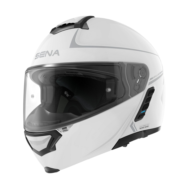 Vyklápěcí přilba na motorku SENA s Mesh headsetem Impulse bílá lesklá