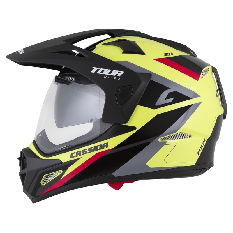 Endurokypärä Cassida Tour 2.0 X-tra fluo-kelta-musta-puna-harmaa, musta matta visiiri