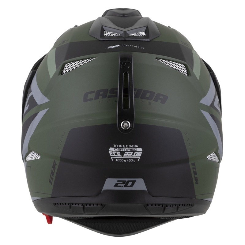 Endurokypärä Cassida Tour 2.0 X-tra matta vihreä-harmaa-musta mustalla mattapintaisella visiirillä.